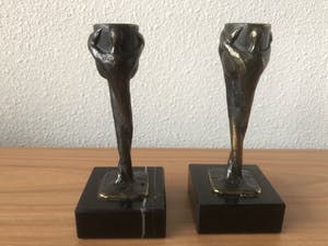 Brons (Onbekend) - 2 Bronzen beeldjes / kandelaars kopen? Bied vanaf 45!