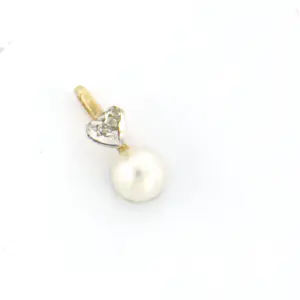 14k bicolour gouden hanger met parel en single cut geslepen diamant kopen? Bied vanaf 40!
