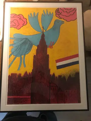 Corneille - Corneille - Vol d'Oiseau au dessus du Beffroi d'Amsterdam - Grande Lithographie kopen? Bied vanaf 165!