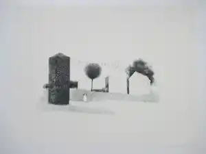 Metten Koornstra - Surrealistisch landschap met huizen en meisje - Litho kaufen? Bieten Sie von 42!