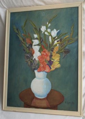 Niet of onleesbaar gesigneerd - Ingelijste gouache , “Bloemen in Vaas” - 1943 kopen? Bied vanaf 1!