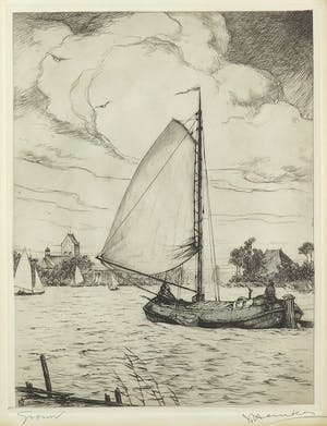 Johan Hemkes - Ets, Grouw - Ingelijst kopen? Bied vanaf 50!