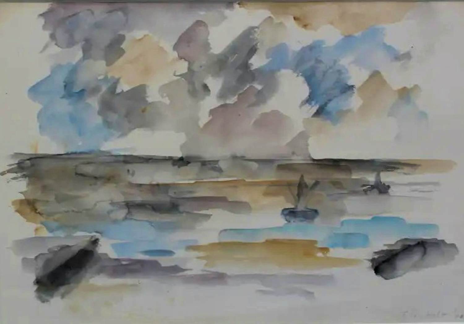 Friso ten Holt - Ingelijste aquarel: Deltawerken - 1960 kaufen? Bieten Sie von 199!