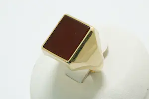 09 - Vintage seventies 14 Krt gouden zegel ring met grote lichtbruine steen kopen? Bied vanaf 280!