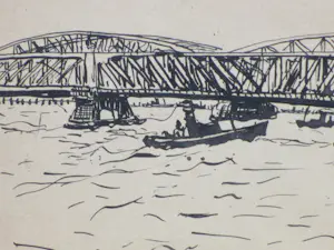 Dirk Hidde Nijland - Op de Maas bij Rotterdam - Inkttekening kopen? Bied vanaf 50!
