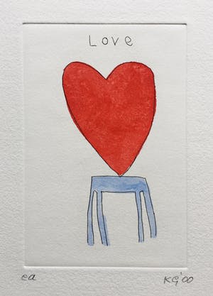 Klaas Gubbels - ets met aquarel ingekleurd ‘Love’ - 2000 kopen? Bied vanaf 225!