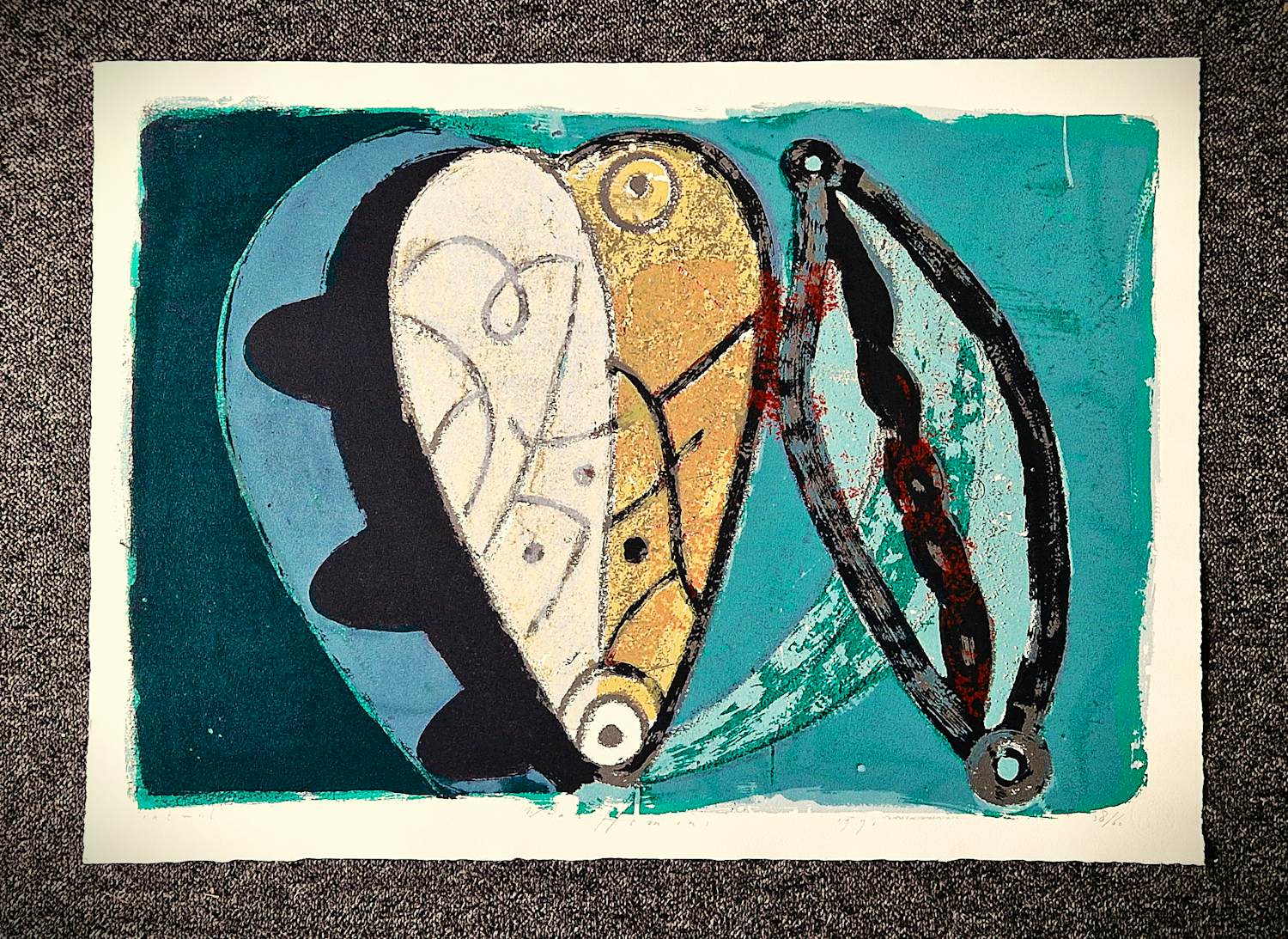 Piet Warffemius - Grote, in 1991 gemaakte kleuren lithografie "Latmul" beperkte oplage (38/60) kopen? Bied vanaf 50!