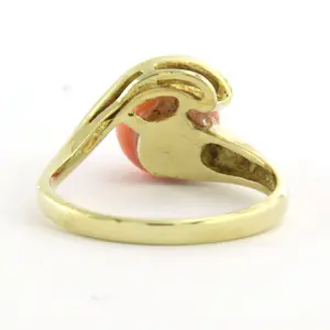 14k geel gouden ring met koraal en single cut geslepen diamant tot. 0.02ct kopen? Bied vanaf 290!