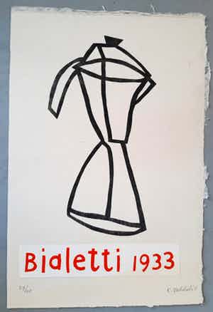 Klaas Gubbels - Houtdruk met collage. BIALETTI verkocht voor € 475!