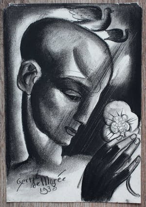 Gerrit de Moree - Tekening: Vrouwelijk figuur met bloem - 1938 kopen? Bied vanaf 99!