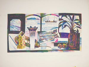 Leslie Gabrielse - Zeefdruk, Stilleven met vissen kopen? Bied vanaf 1!