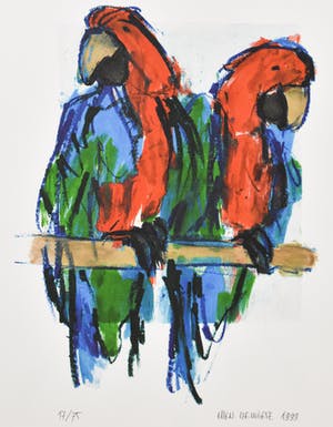 Ellen Meuwese - Papegaaien - Ingelijste zeefdruk kopen? Bied vanaf 1!