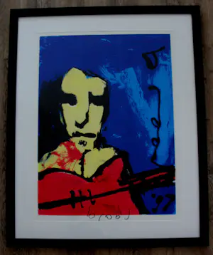 Herman Brood - Ingelijste zeefdruk: Guitar man - 1997(Groot werk - keurig ingelijst!) kopen? Bied vanaf 595!