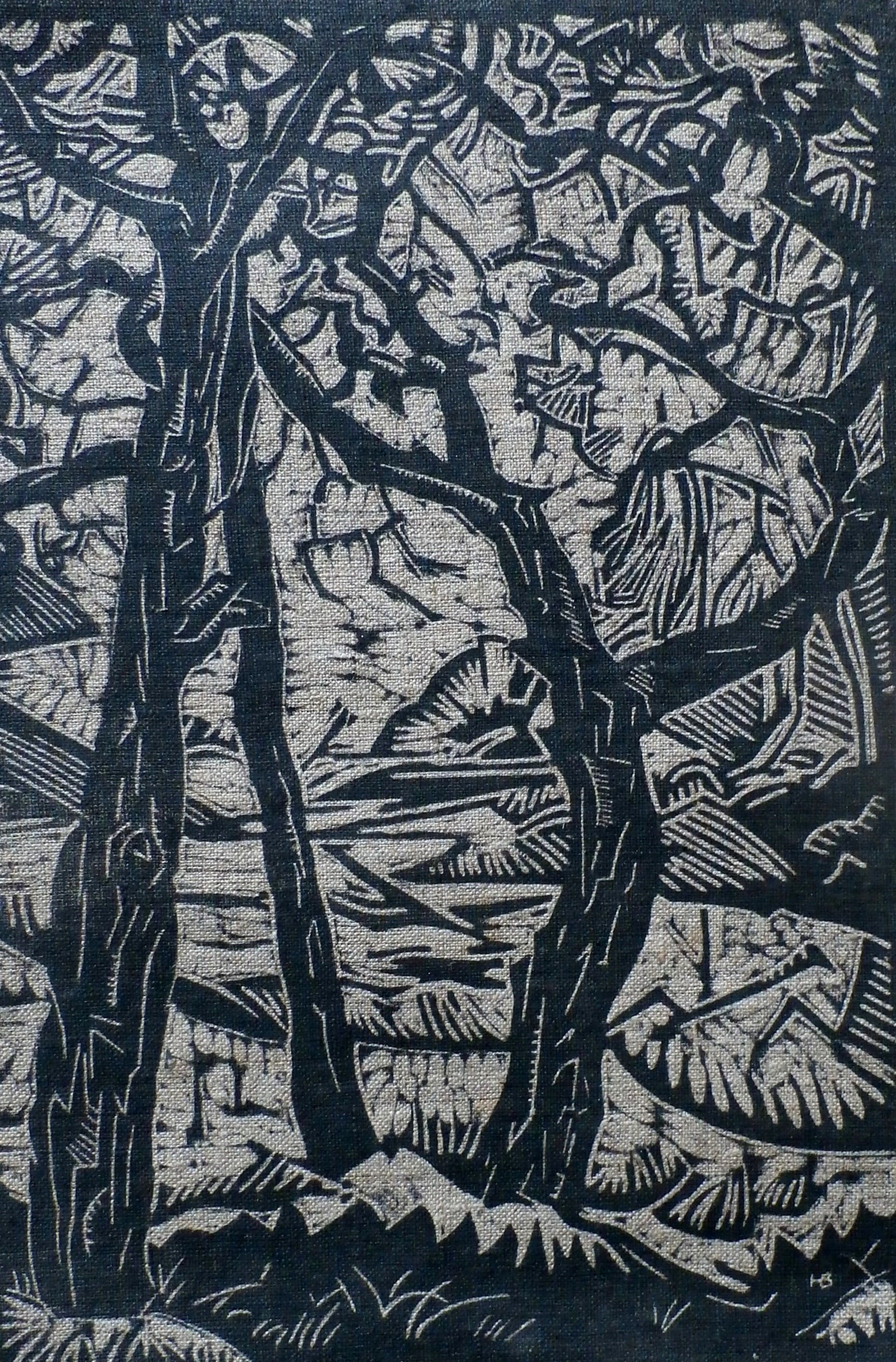 Herman Bieling - houtsnede op textiel - 1947 verkocht voor € 60!