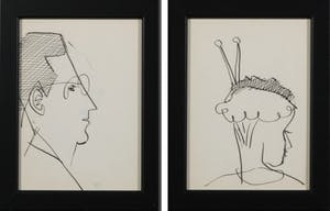 Siep van den Berg - Lot van twee pentekeningen, Vrouw en Man - Ingelijst kopen? Bied vanaf 50!