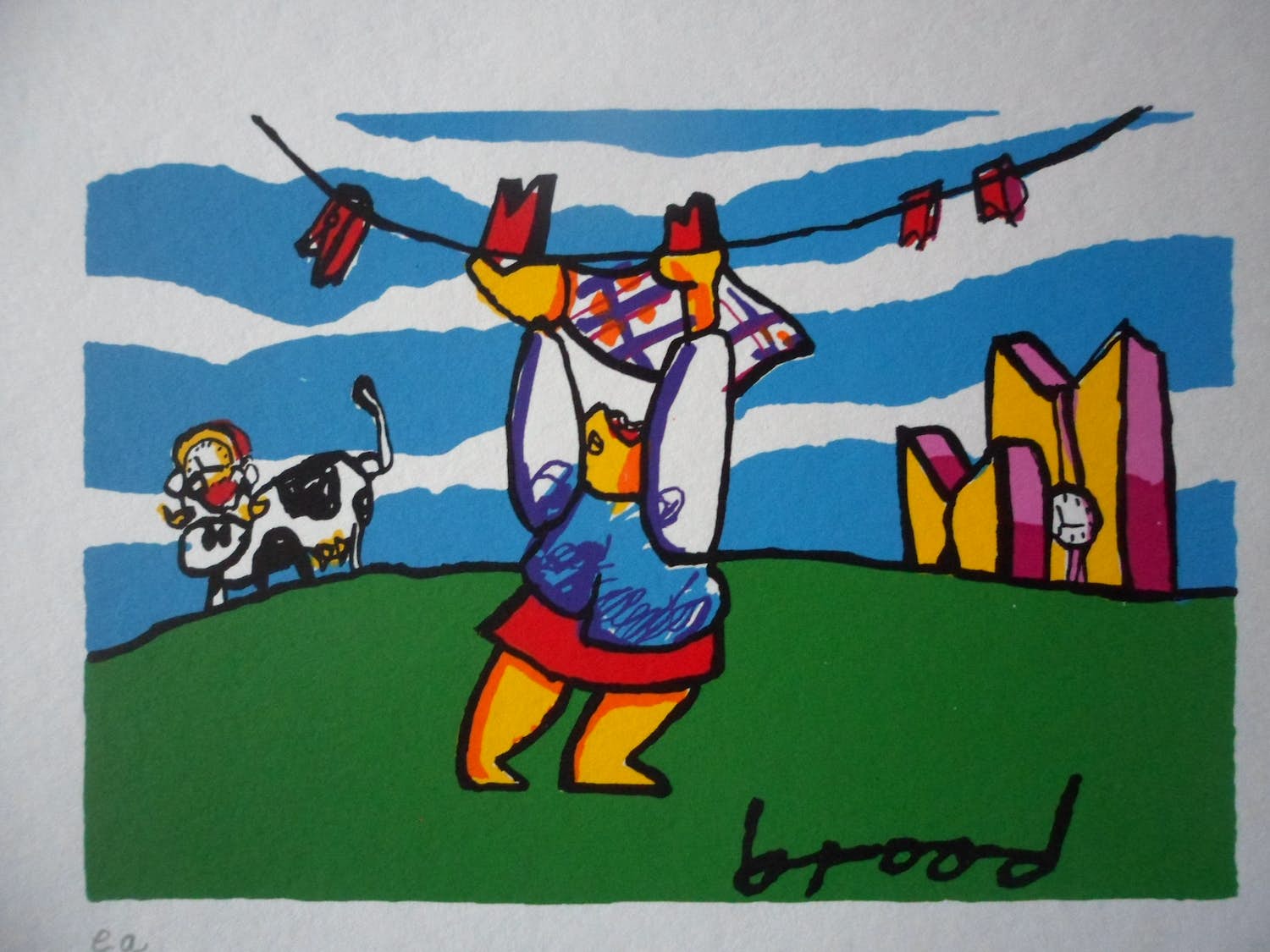 Herman Brood - Kleurenzeefdruk. Titel, Wasvrouw. verkocht voor € 50!