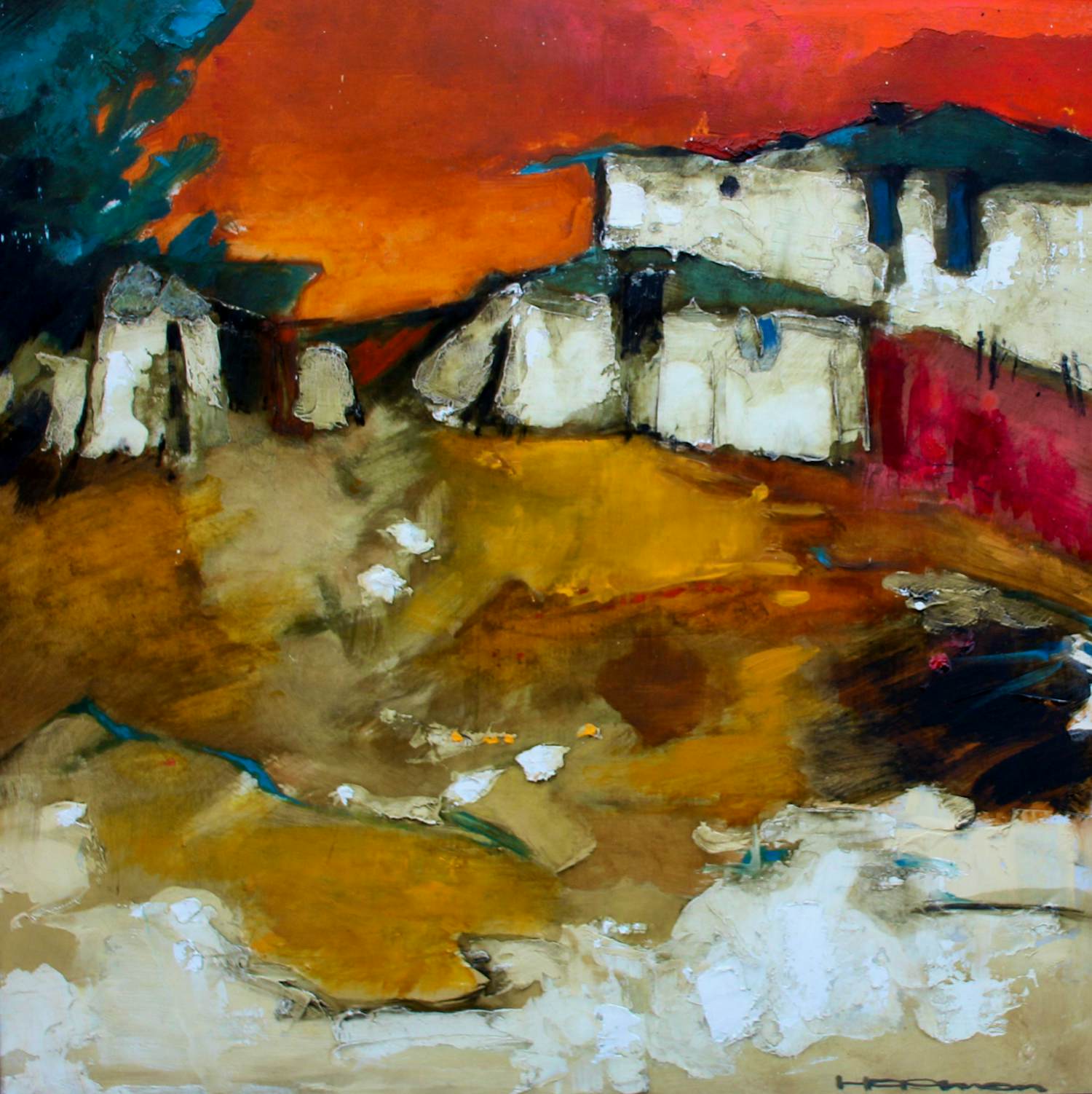 Machiel Hopman - Ingelijste olieverf op paneel: Landschap kopen? Bied vanaf 475!