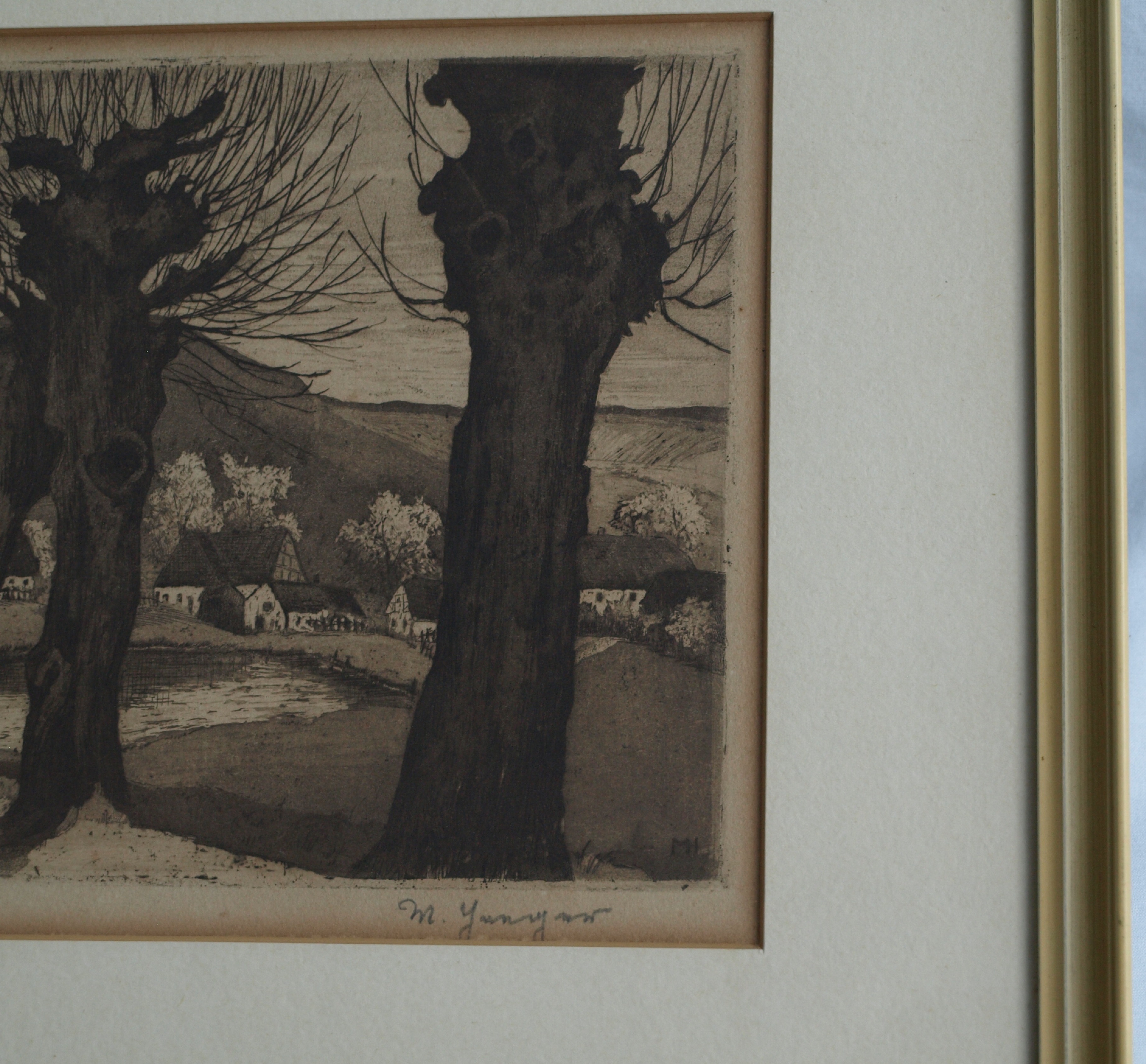 Niet of onleesbaar gesigneerd - Ets, Knotwilgen – gesigneerd & ingelijst – oud kopen? Bied vanaf 1!