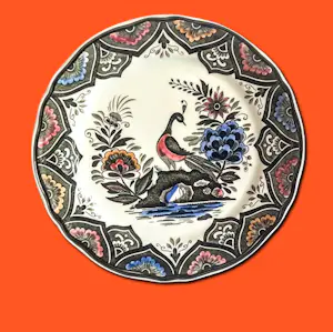 Villeroy en Boch - 2erSet Wandteller Keramik Serie Paon Pfauenmotiv Mettlacher Kupferstich 70er J. kaufen? Bieten Sie von 20!