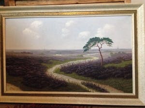 Thomas van Wissen - Olieverf op doek. Titel, "Veluws Heidelandschap". kopen? Bied vanaf 50!