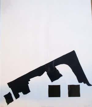 Hans Landsaat - Ingelijste zeefdruk "Opwaaiend bouwwerk" verkocht voor € 60!