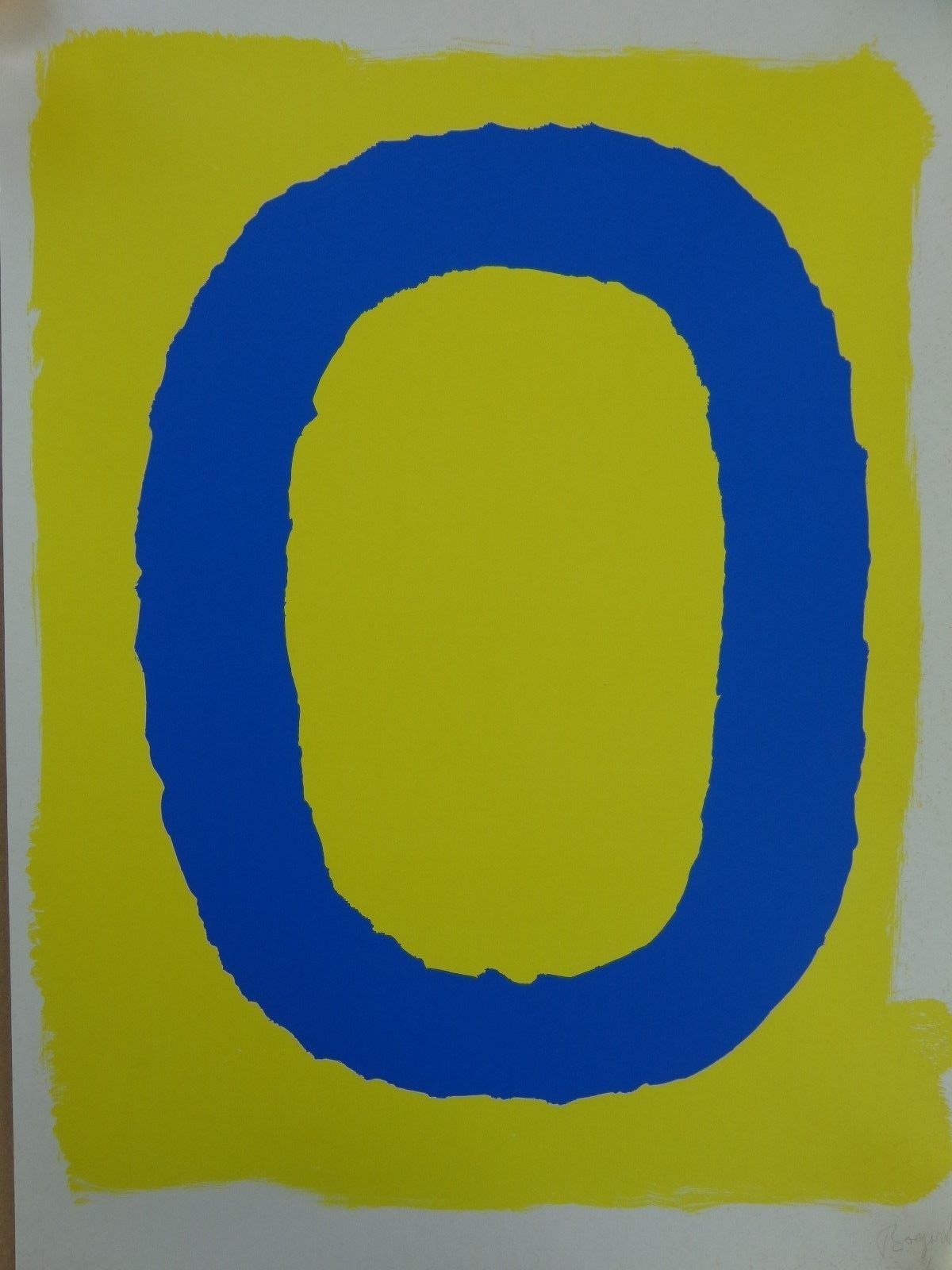 Bram Bogart - BLAUW-GELE ABSTRACTIE / KLEURLITHO / 70x50cm / SIG / 1974 verkocht voor € 245!