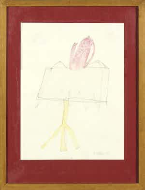 Klaas Gubbels - Tekening en aquarel op papier, Stilleven met tafel en kan - Ingelijst verkocht voor € 250!