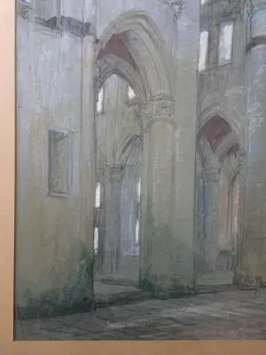 Eugene Lucker - Kerkinterieur. Pastelkrijt. Groot. kopen? Bied vanaf 369!