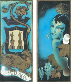 Paco Ribera - Gouache, Twee reclametekeningen Malaga kopen? Bied vanaf 1!