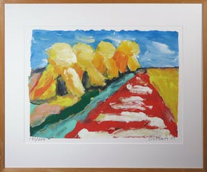 Jan Cremer - Zeefdruk, Korenschoven rood - Ingelijst kopen? Bied vanaf 150!