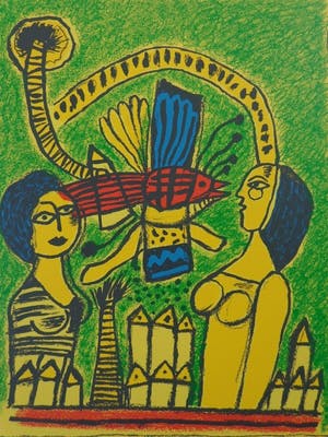 Corneille - TWEE GELE VROUWEN / KLEURLITHO / 54x42cm / SIG kopen? Bied vanaf 85!