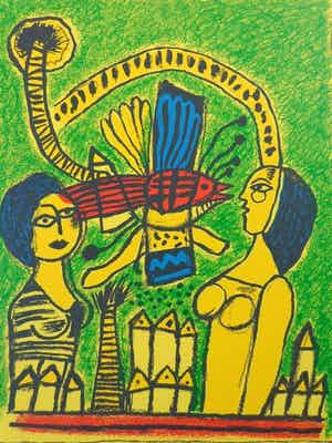 Corneille - TWEE GELE VROUWEN / KLEURLITHO / 54x42cm / SIG verkocht voor € 85!