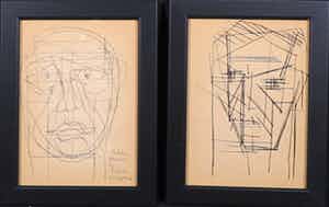 Siep van den Berg - Lot van twee tekeningen, Twee gezichten - Ingelijst verkocht voor € 35!