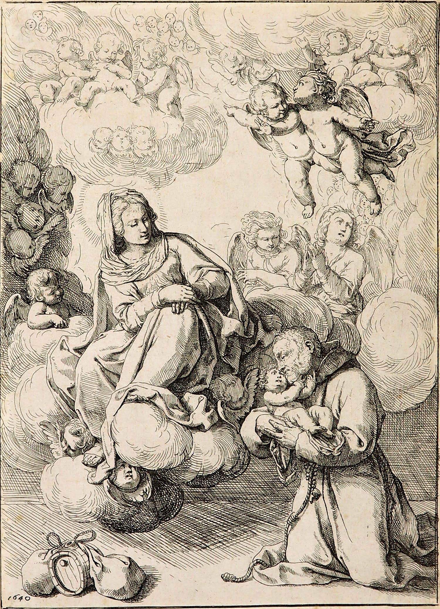 Niet of onleesbaar gesigneerd - Gedetailleerde gravure mogelijk van de School van Bologna kopen? Bied vanaf 1!