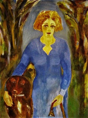 Niet of onleesbaar gesigneerd - GROOT Acryl op doek - Vrouw met hond - collectie hans Jorritsma kopen? Bied vanaf 1!
