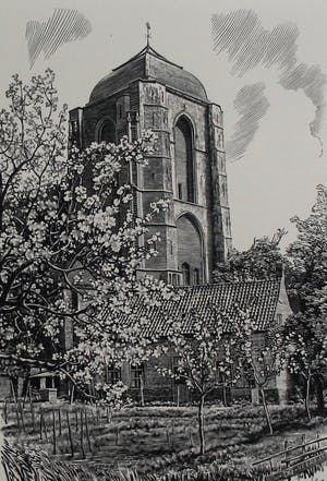 Dirk van Gelder - Houtgravure: De Cysterne, Veere - 1952 kopen? Bied vanaf 49!