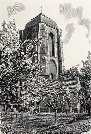 Dirk van Gelder - Houtgravure: De Cysterne, Veere - 1952 verkocht voor € 49!