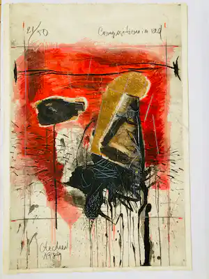Georges Letchev - Composition in red verkauft für € 65!
