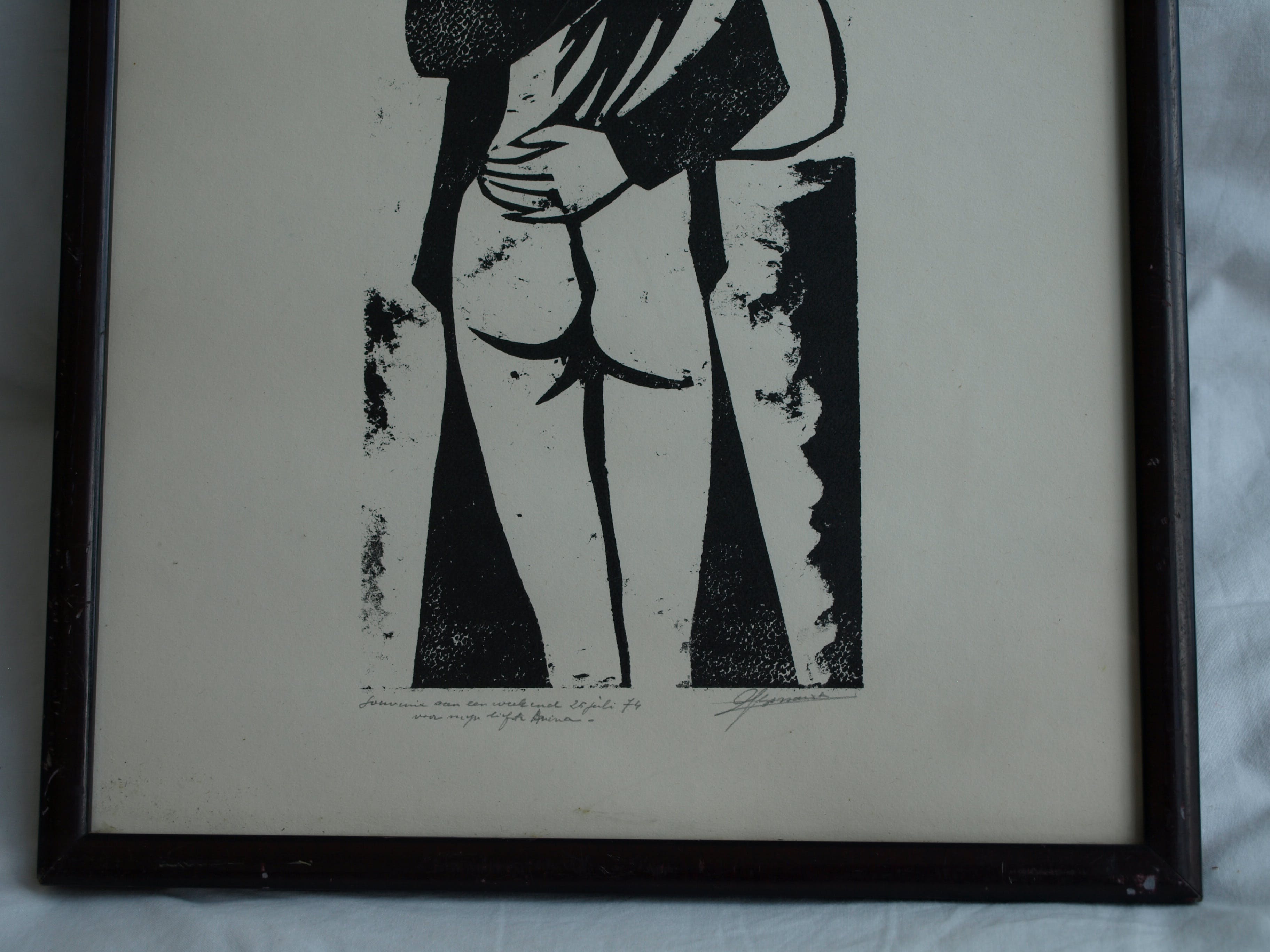 Jozef Bossaert - Kartonsnede , Kussend paar – ingelijst – 1974 kopen? Bied vanaf 15!