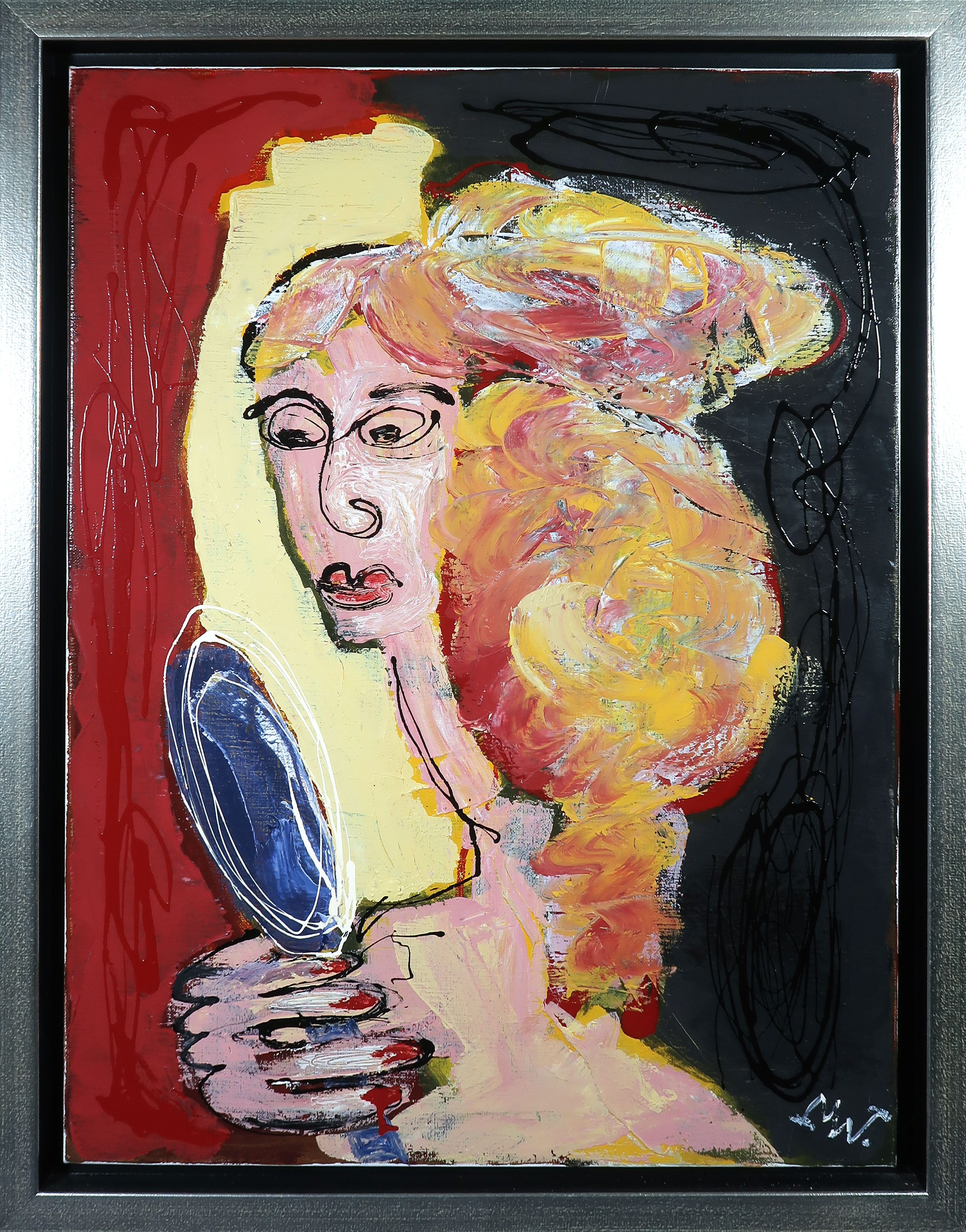 Martin van Wordragen - Olieverf op doek, Dame met spiegel - Ingelijst kopen? Bied vanaf 300!