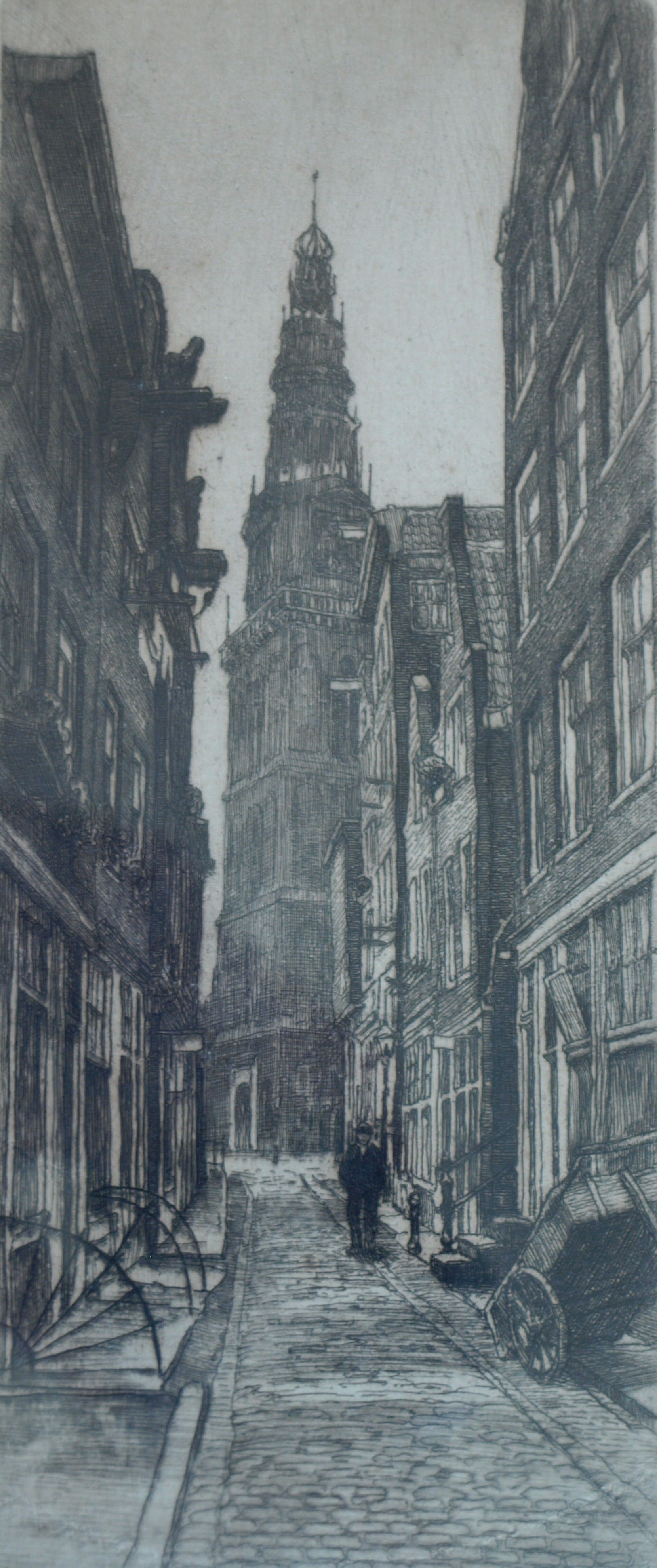Johannes Josseaud - Ets , St Anna Dwarsstraat Amsterdam – gesigneerd & ingelijst – ca 1920 kopen? Bied vanaf 10!