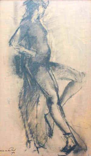 Theresia van der Pant - Houtskool: ballet danseres - 1960 verkocht voor € 275!