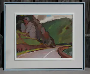 Jentsje Popma - Ingelijste olieverf op paneel: 'bergweggetje' - 1999 kopen? Bied vanaf 1000!