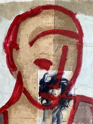 Casper Faassen - Collage met zeefdruk/acryl | 'Dame in rood' | 2003 kopen? Bied vanaf 220!