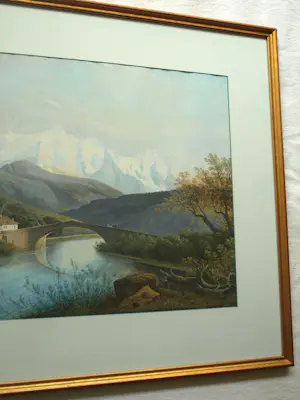 Henri Knip - Ingelijste gouache , Landschap Zwitserland – ca. 1870? - Lijst, 73 x 93 cm. kopen? Bied vanaf 10!