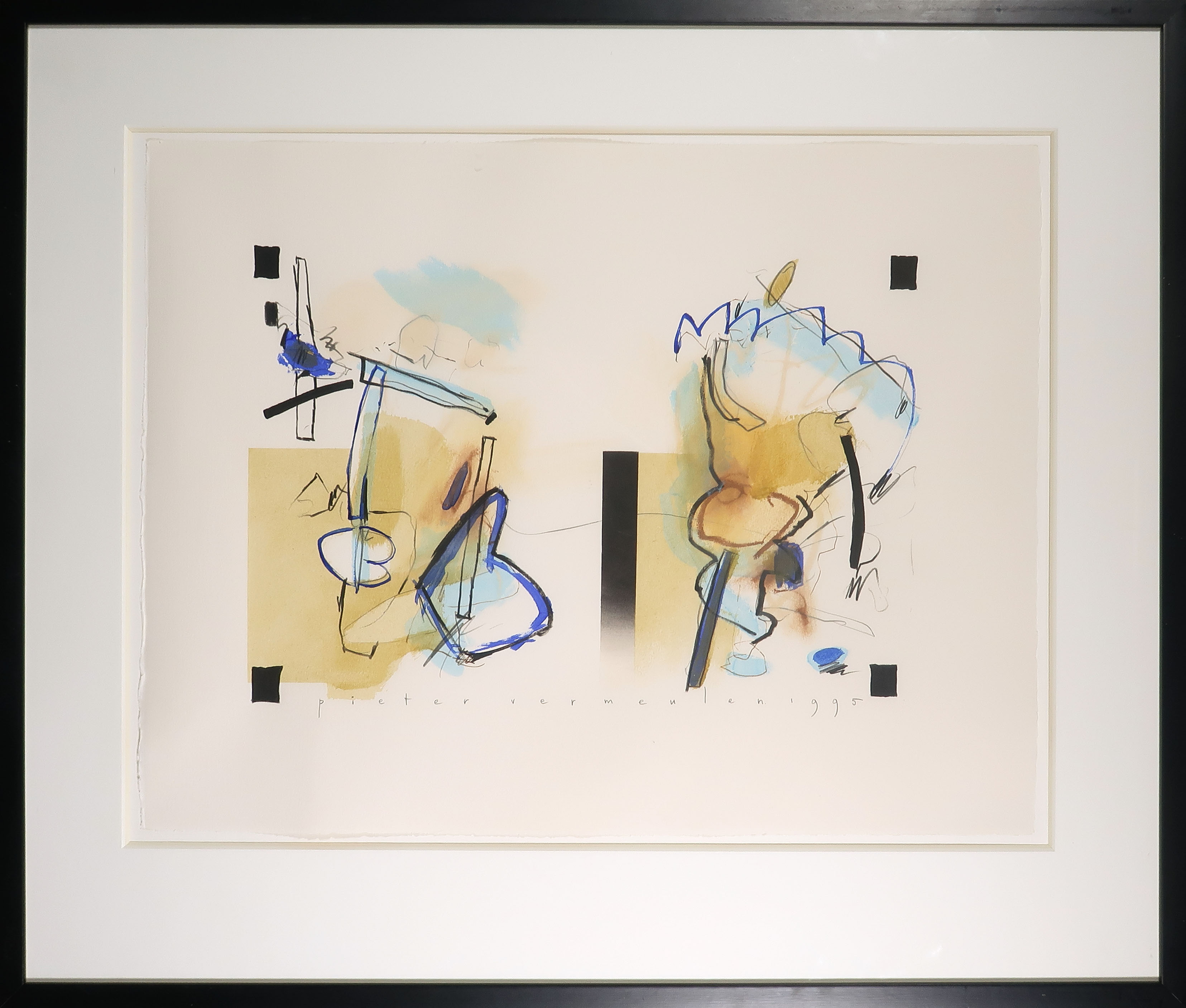 Pieter Vermeulen - Gemengde techniek op papier, Zonder titel - Ingelijst verkocht voor € 1!