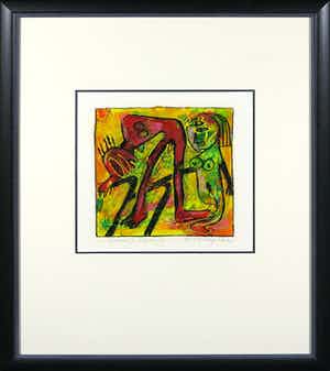 Henk Vierveijzer - Gemengde techniek op papier, Swing swing - Ingelijst verkocht voor € 50!