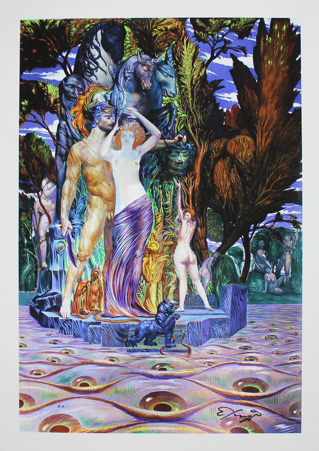 Ernst Fuchs - Ernst Fuchs - Aphrodite und Perseus auf der Augeninsel - glicée op doek - EA kopen? Bied vanaf 75!