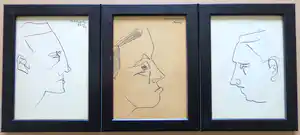 Siep van den Berg - HOOFDEN / LOT VAN 3 WERKEN / ORIGINEEL WERK / 21x16cm / KADER / 1954 verkocht voor € 35!