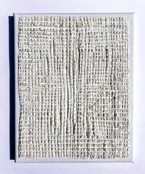 Jan Schoonhoven Jr. - Papier mache op kanvas. Wit square. verkocht voor € 400!